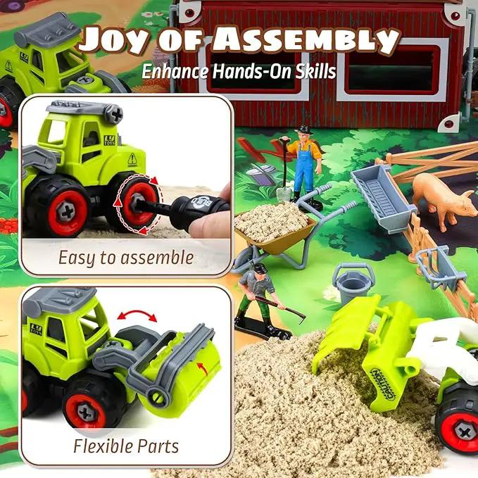 69 PCS Farm Sensory Bin Toys Playset, Sandboxes with Sand, Farmer Tractor & Farm Animals Figures Toys for Kids 3 4 5, Gifts for 6 7 Years Old Boys Girls Toddlers by GreenHaven Gardens