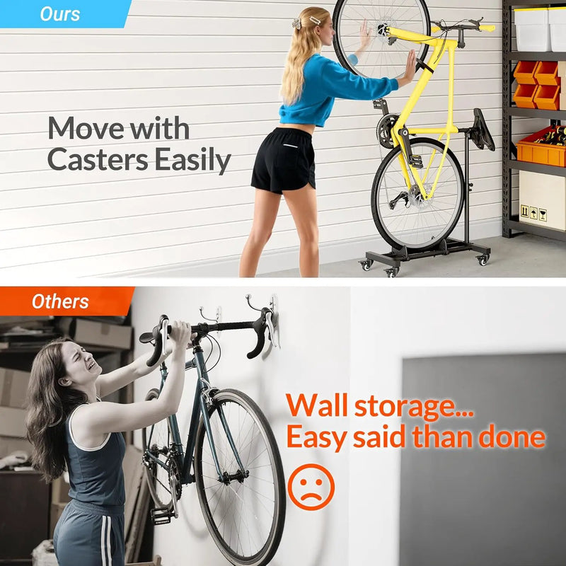 Vertical Bike Stand, Freestanding Indoor Bike Storage Rack Upright Bicycle Floor Stand Indoor Bike Holder with Adjustable Height for Garage & Apartment - for Wheels Sizes up to 29” by GreenHaven Gardens