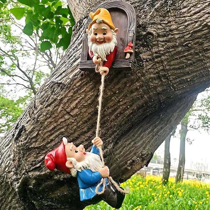 Elenon Climbing Gnomes Tree Faces Decor Outdoor for Yard, Adorable Gnome Tree Hugger Fairy Door Statue for Tree, Funny Garden Tree Peeker Sculpture Yard Patio Art by GreenHaven Gardens