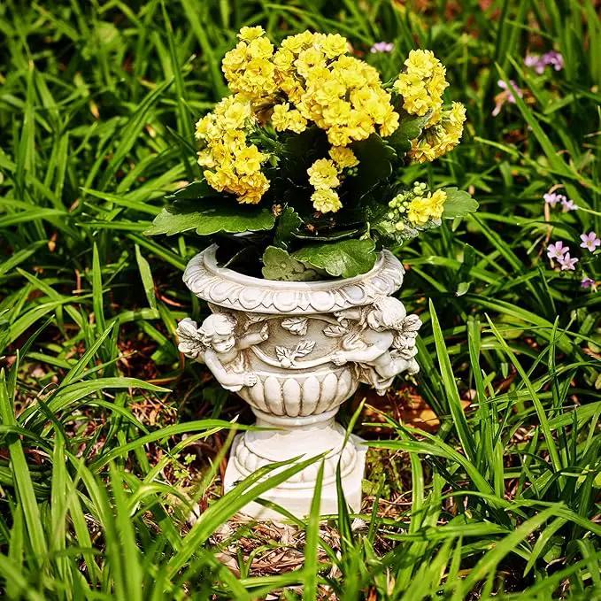 Cherub Angel Planters, Cherub Planter Flower Pots with Drain Hole for All House Plants, Patio Yard Decor, Polyresin, 8.46" H by GreenHaven Gardens