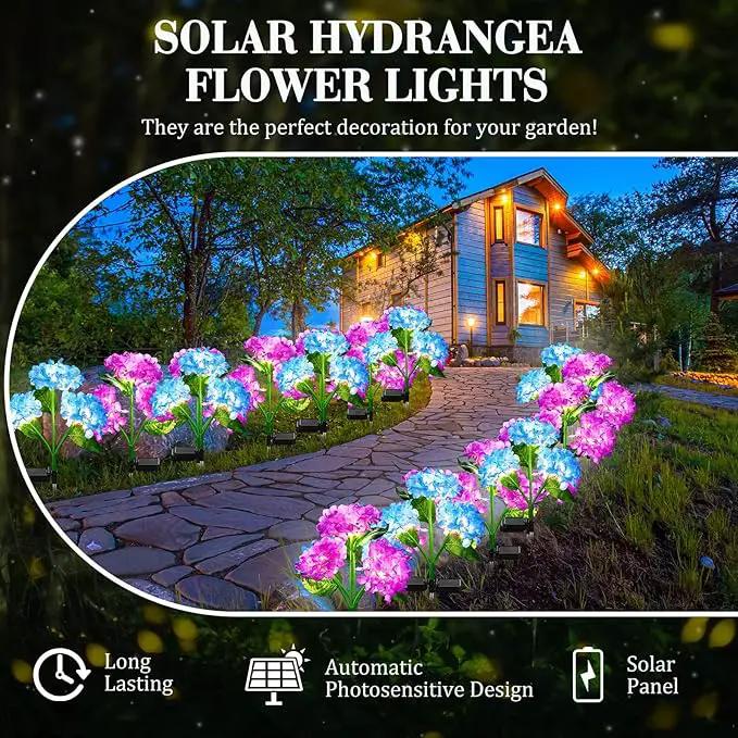 Treela 4 Pack Solar Lights Flowers Outdoor Waterproof Hydrangea Garden Stake Lights Realistic LED Flowers Powered Decorative Ground Solar Flower for Lawn Yard Backyard Decoration Gift(Blue, Purple) by GreenHaven Gardens