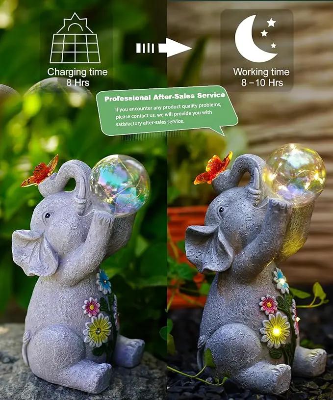 Solar Funny Elephant Statue for Garden: Outdoor Sculptures with Ball Lights and Butterfly Clearance Lawn Ornaments Yard Porch Patio Balcony - Gifts for Mom Grandma by GreenHaven Gardens