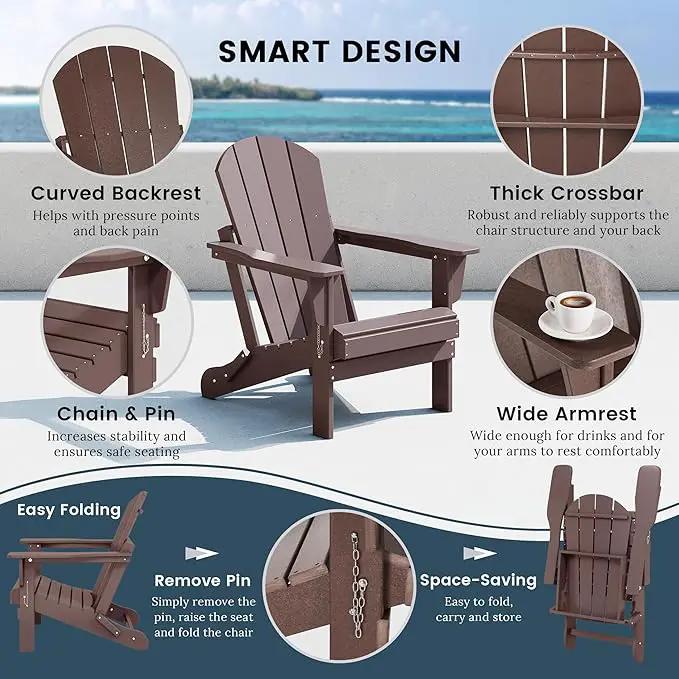 Westin Outdoors Laguna WO Home Furniture Adirondack Chair 4 PC Set Classic Outdoor Patio Folding Chair for Bon Fire Pit Lawn Backyard Beach Plastic Weather-Resistant (Dark Brown) by GreenHaven Gardens