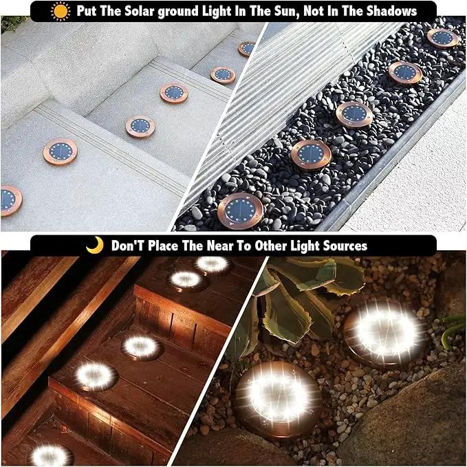 Solar Ground Lights Outdoor Waterproof Flat Garden Solar Disk Lights Floor 12 LED 8 Pack for Garden Patio Pathway Landscape Driveway Yard Path Decor by GreenHaven Gardens