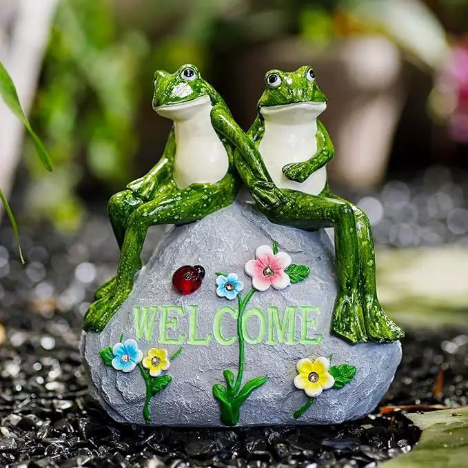 Nacome Solar Garden Outdoor Statues Frog with Succulent and 7 LED Lights - Lawn Decor for Patio, Balcony, Yard Ornament - Unique Housewarming Gifts by GreenHaven Gardens