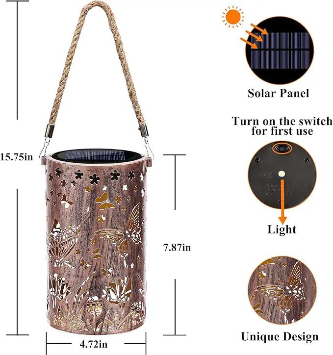 Toodour Solar Lantern Outdoor, Butterfly Gifts for Mom Grandma Women Hanging Solar Outdoor Lights Waterproof, Hollow Out Retro Metal Butterfly Lights for Patio, Balcony, Walkway, Yard Decorations by GreenHaven Gardens
