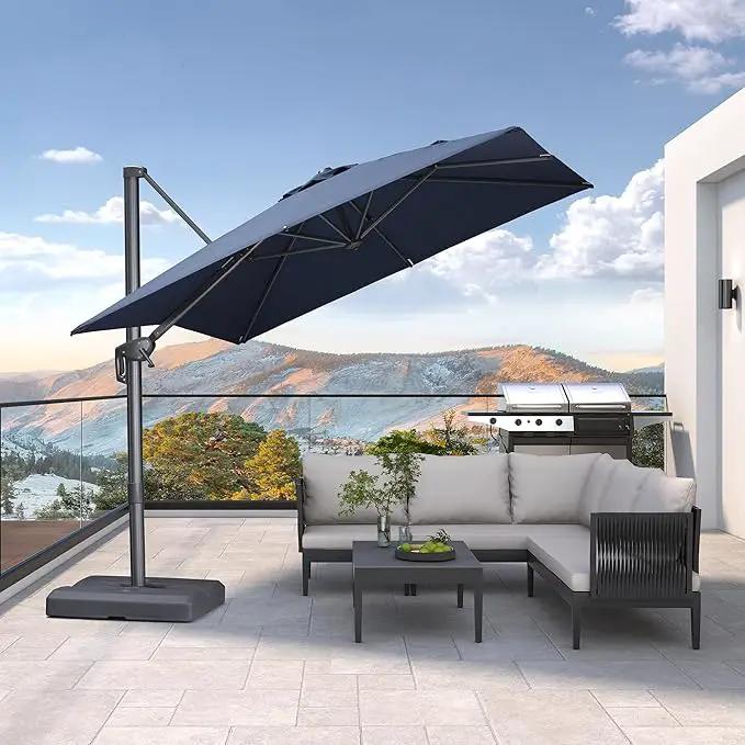 PURPLE LEAF 8 FT Cantilever Patio Umbrella Outdoor Aluminum Offset Square Umbrella with 3 Years Fade Resistance Recycled Fabric and 360-degree Rotation for Deck Pool Garden, Ocean Slate by GreenHaven Gardens