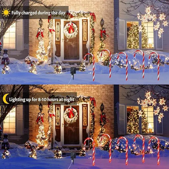 PINPON Christmas Solar Candy Cane Lights 10 Pack, 21" Pathway Markers Walkway Lights with Star, 8 Modes & 3 Timings Xmas Decorations for Outdoor Pathway Garden Yard Patio by GreenHaven Gardens