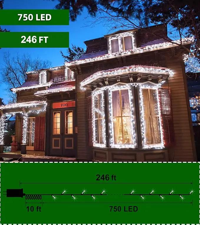 750 LED Outdoor Christmas Lights Decorations, 246ft Green Wire LED Christmas String Lights with Timer Memory, Twinkle Lighs for Indoor Outdoor Xmas Party Christmas Tree Wedding Garden Patio Cool White by GreenHaven Gardens