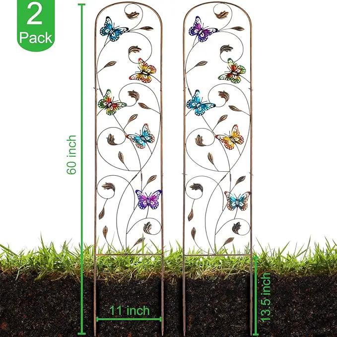 Set of 2 Butterfly Metal Garden Trellis for Climbing Plants, Decorative Vegetables Flowers Vine Trellis for Outdoor Patio 60'' H x 11'' W by GreenHaven Gardens