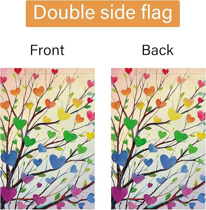 Louise Maelys Pride Garden Flag Rainbow Tree Love Heart 12x18 Inch Double Sided Welcome Small Burlap Gay Lesbian LGBTQ Yard Outdoor Sign Outside Home House Decor by GreenHaven Gardens