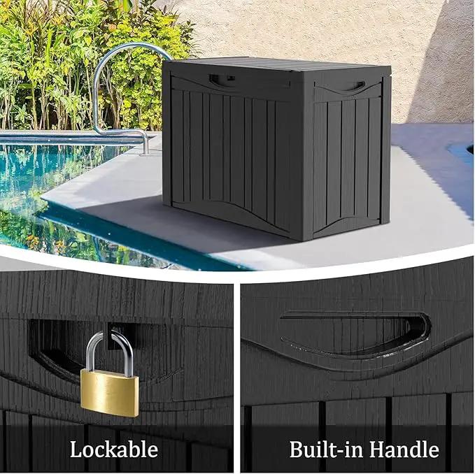 45 Gallon Lockable Resin Deck Box, Waterproof & UV-Resistant Outdoor Storage Box for Outdoor Cushion Storage, Garden Tools & Pool Accessories Storage, Black by GreenHaven Gardens