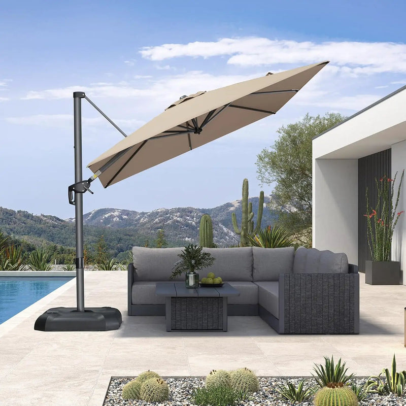 PURPLE LEAF 8 Feet Patio Umbrella Outdoor Cantilever Square Umbrella Aluminum Offset Umbrella with 360-degree Rotation for Garden Deck Pool Patio Taupe by GreenHaven Gardens