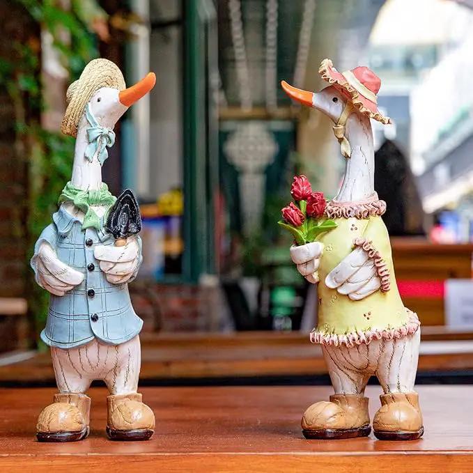 Garden Statues Couple Duck, Funny Cartoon Duck Garden Statues Indoor Outdoor Decorations Cute Ducks Art Décor Goose for Yard Home Garden Patio and Office (2- Pack) by GreenHaven Gardens