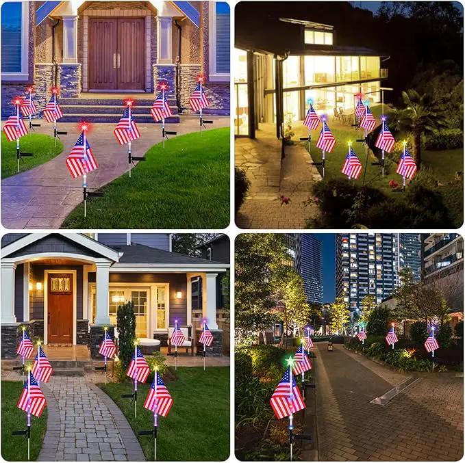 July 4th Decorative Solar American Flag Lights July 4th Solar Patriotic Flag Lights, 2 Modes Garden Pile Lights LED Landscape Lights Street Lights (Color Change), XY-T001 by GreenHaven Gardens