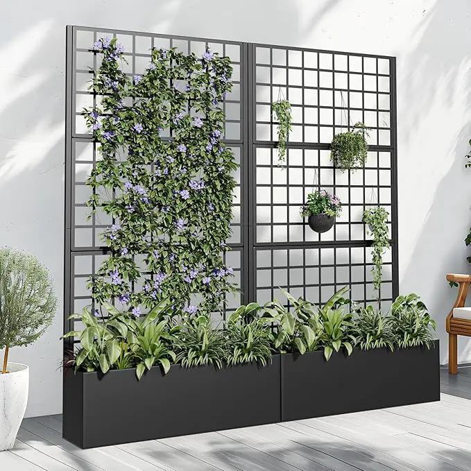 Casaphoria Metal Raised Garden Bed with Trellis and Wheels, 72"x35"x16" Planter Box for Climbing Plants, Vegetables & Vines, Features Drainage Holes and Privacy Screen (Black-Grid) by GreenHaven Gardens