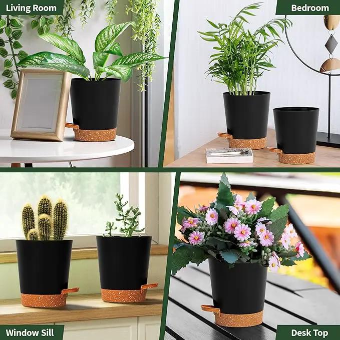 4 inch Small Plant Pots for Outdoor Indoor Plants, 10 Pack Planters with Drainage Holes and Tray, Small Self Watering Pots for Succulent, Cactus, Aloe and Other Plants (Black) by GreenHaven Gardens