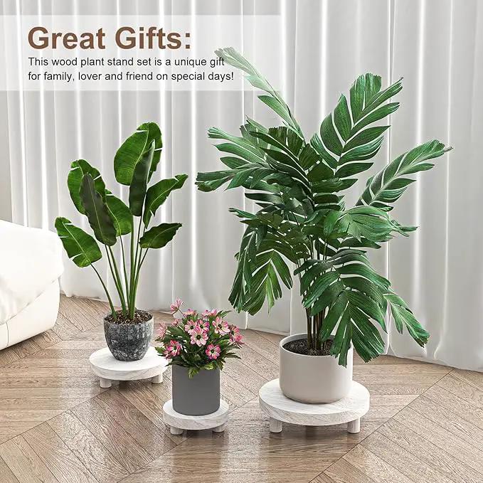 3 Pcs Wood Plant Stand Indoor Outdoor, Round Wood Riser for Decor 6/8/10" Wooden Stool Display Stand Flower Pot Holder Small Planter Tray Modern Potter Decorative (Rustic Grey) by GreenHaven Gardens