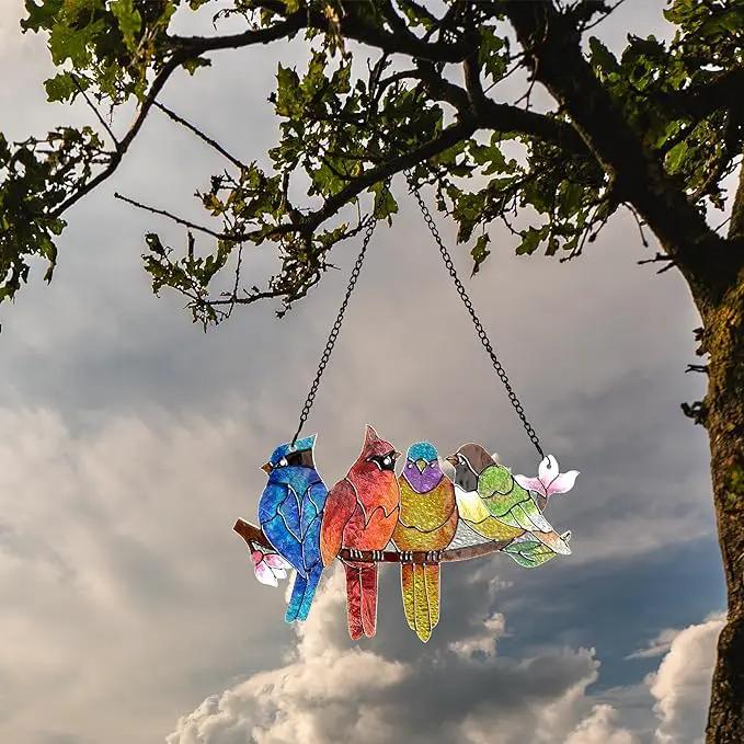 Stained Glass Window Hanging - Birds on A Branch Suncatcher for Window Doors Home Decoration, Valentine's Day Mother's Day Birthday Bird Lover Gifts for Women, Men, and Mom Grandma by GreenHaven Gardens