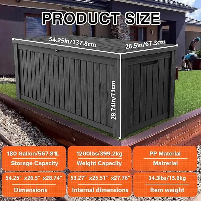 180 Gallon Outdoor Storage Box Waterproof Lockable Resin Deck Box Large, Patio Storage Bin for Pool Accessories Cushion Furniture, Garden Tools, UV-Resistant Outside Delivery Black by GreenHaven Gardens