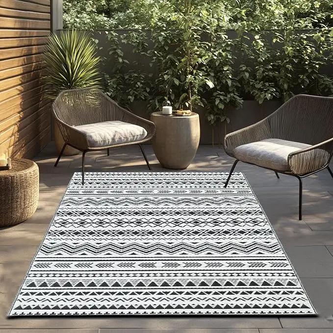 WILDROOTS 8x10 Feet Black and White Plastic Outdoor Rug, Stain Resistant Waterproof Reversible Outdoor Patio Rug, Fade Resistant Camping Rug by GreenHaven Gardens