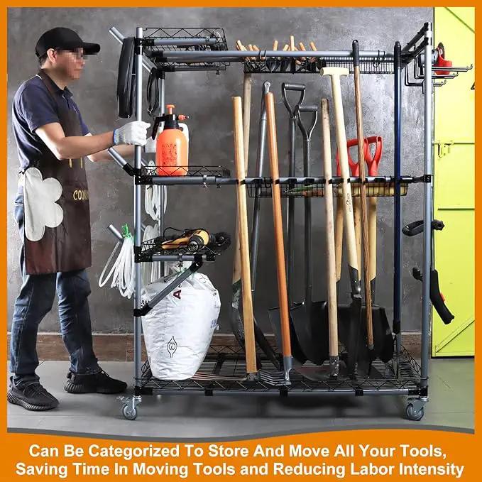 BIG Garden Tool Organizer with Wheels - Rolling Storage Rack - Multifunctional Cart by GreenHaven Gardens
