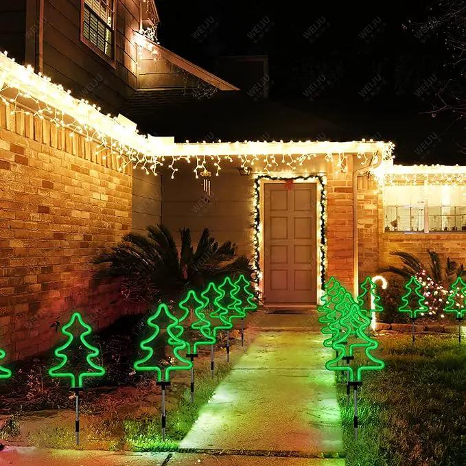 BlcTec Christmas Decorations Outdoor, 4PCS Neon Christmas Tree Shape Lights with Stainless Steel Stakes, 4 Xmas Tree Garden Lights with Waterproof for Garden Patio Yard Lawn Décor, Green by GreenHaven Gardens