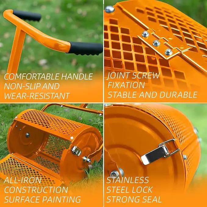 Heavy-Duty Compost Spreader for Lawn,Peat Moss Spreader,Fertilizer Spreader Roller with Adjustable Handle,Manure Spreaders for for Lawn Top Dressing,Seedling,Top Soil,Heavy Duty Metal Mesh Lawn Roller by GreenHaven Gardens
