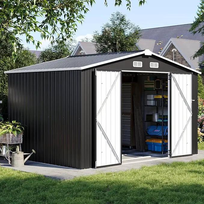 Aoxun 9.4x7.3x6.5 FT Outdoor Storage Shed with Base Outdoor Metal Shed for Tool, Garden, Bike, Placed in Patio, Garden Base Included (Black) by GreenHaven Gardens