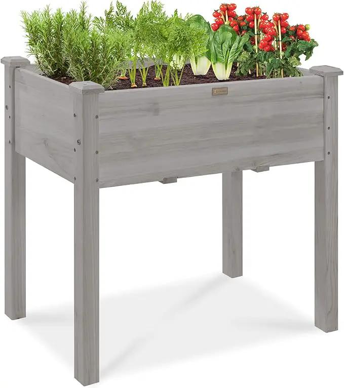 Best Choice Products 34x18x30in Raised Garden Bed, Elevated Wood Planter Box Stand for Kids, Backyard, Patio, Balcony w/Bed Liner, 150lb Capacity - Gray by GreenHaven Gardens