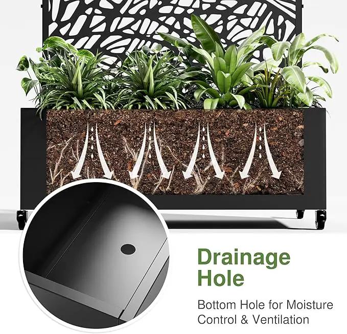 Casaphoria Metal Raised Garden Bed with Trellis and Wheels, 72"x35"x16" Planter Box for Climbing Plants, Vegetables & Vines, Features Drainage Holes and Privacy Screen (Black-Net) by GreenHaven Gardens