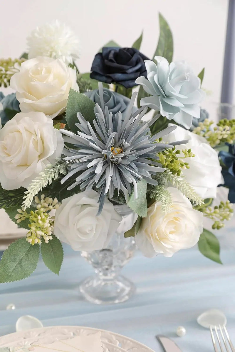Blue White Artificial Flowers Silk Fake Roses Peonies Greenery Combo Box Set for DIY Wedding Bouquets Bridal Shower Centerpieces Floral Arrangements Party Tables Home Decoration by GreenHaven Gardens