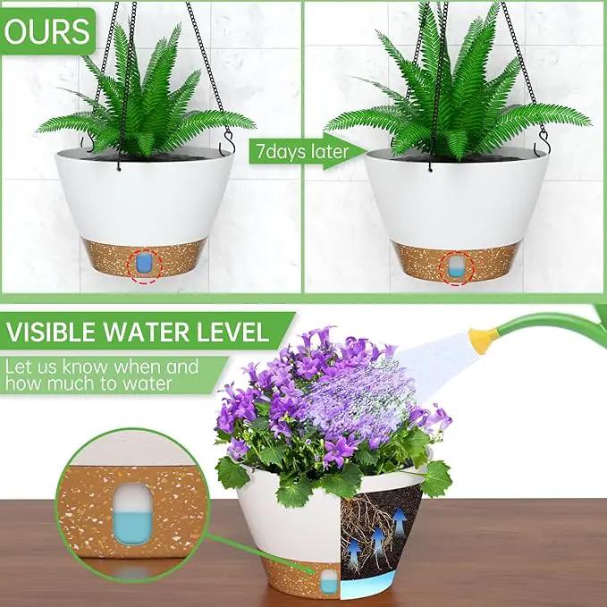 ZMTECH Hanging Planters for Indoor Plants Set of 2 Self Watering Hanging Pots Hanging Baskets Hanging Flower Pots for Outdoor Hanging Plants(8 Inch, White) by GreenHaven Gardens