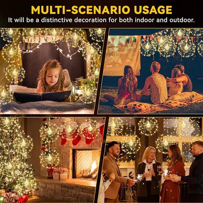 8 Pack Firework Lights 120 LED Copper Wire Firework Lights, 8 Modes Dimmable String LED Lights with Remote Control,Waterproof Hanging Fairy Lights for Party,Home,Christmas,Garden Outdoor Decoration by GreenHaven Gardens
