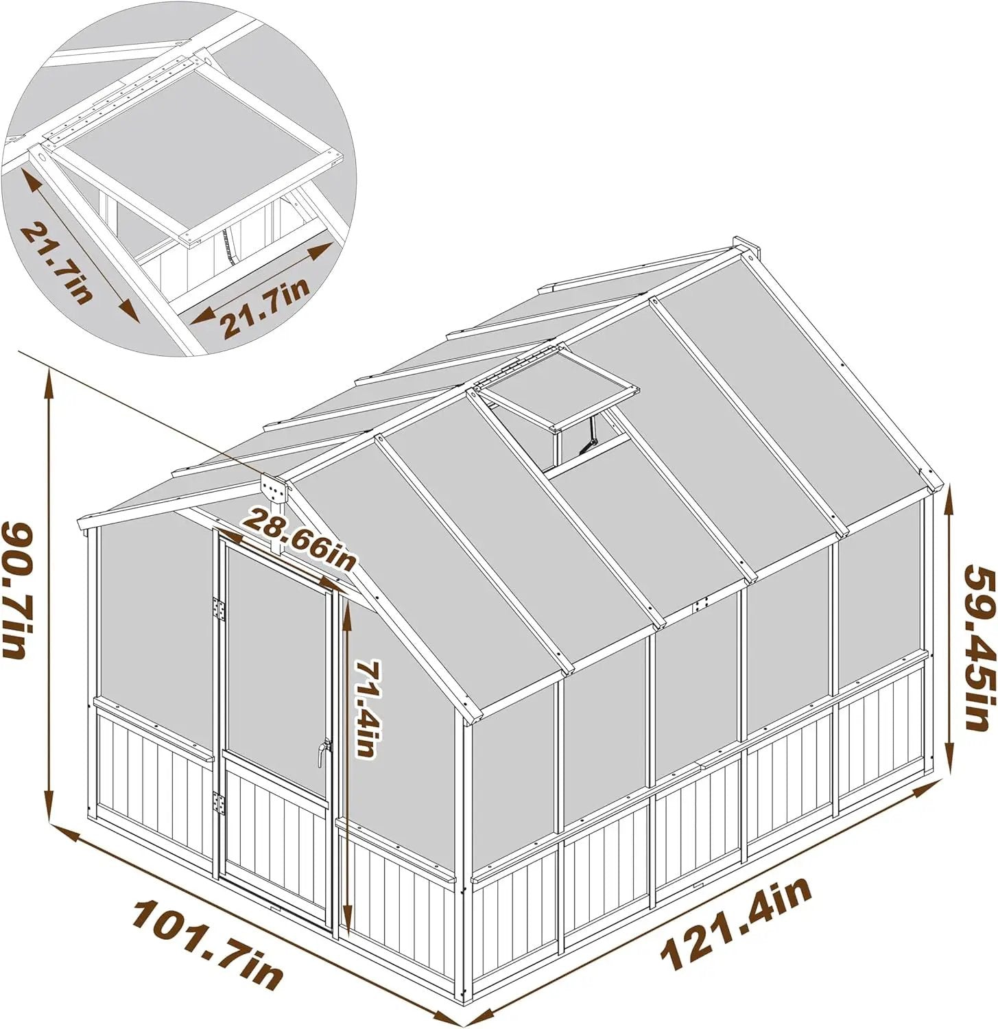 MUPATER 8 x 10FT Wooden Greenhouse with 6mm Polycarbonate Panels for UV Protection and Heat Insulation, Adjustable Ventilated Window & Lockable Door, Walk-in Greenhouse for Outdoors, Patio, Backyard by GreenHaven Gardens