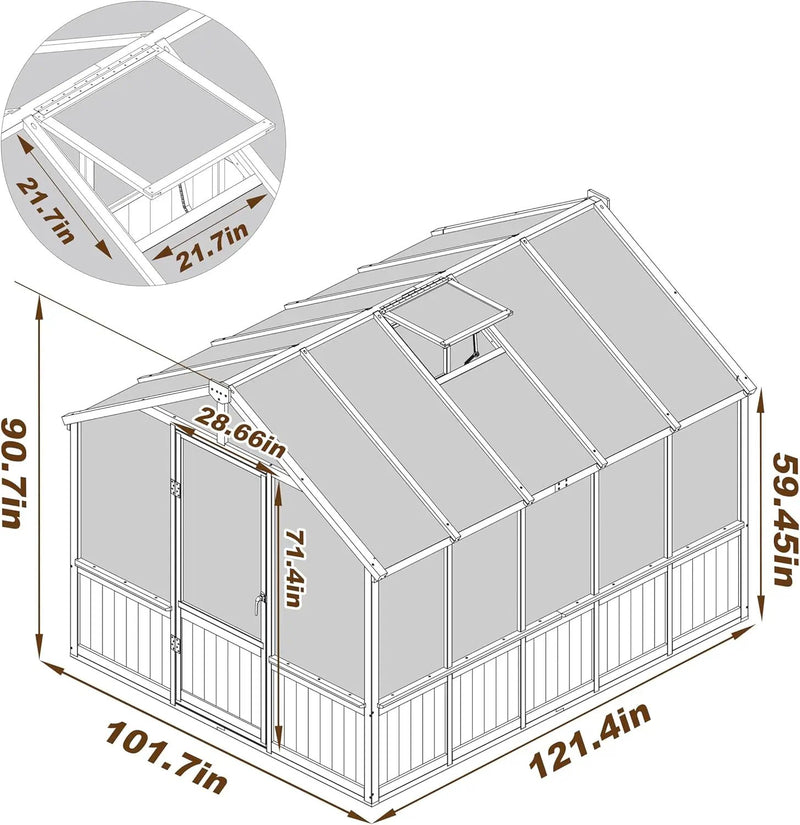 MUPATER 8 x 10FT Wooden Greenhouse with 6mm Polycarbonate Panels for UV Protection and Heat Insulation, Adjustable Ventilated Window & Lockable Door, Walk-in Greenhouse for Outdoors, Patio, Backyard by GreenHaven Gardens