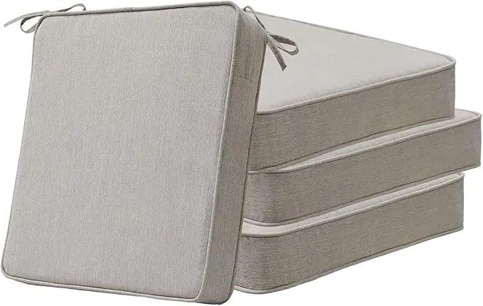 Sunbrella Square Corner Seat Cushions, 19" x 19" x 3", Set of 4, Indoor Outdoor Water Repellent Universal Chair Pads with Ties for Patio Furniture, Garden Dining Chairs, Specrtum Pebble by GreenHaven Gardens