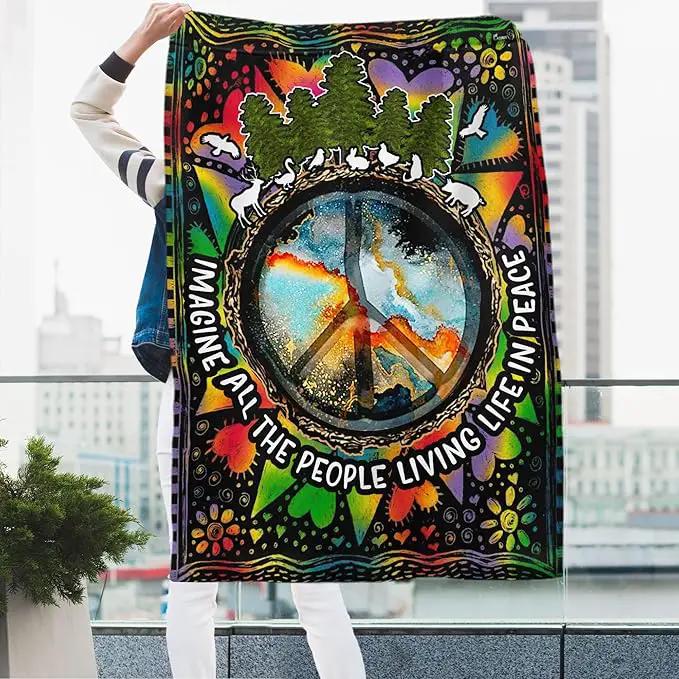FLAGWIX All The People Living Life In Peace Hippie Flag - House Flag 30x40, Decorations For Home, Outside - Peace Sign, Boho, Hippie Decor, Double Sided, Heavy Duty Canvas Flag Indoor Outdoor by GreenHaven Gardens