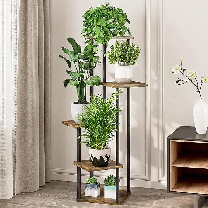 AZERPIAN Plant Stand 5 Tier Indoor Metal Flower Shelf for Multiple Plants Corner Tall Flower Holders for Patio Garden Living Room Balcony Bedroom, Black (5 Tier-Black) by GreenHaven Gardens