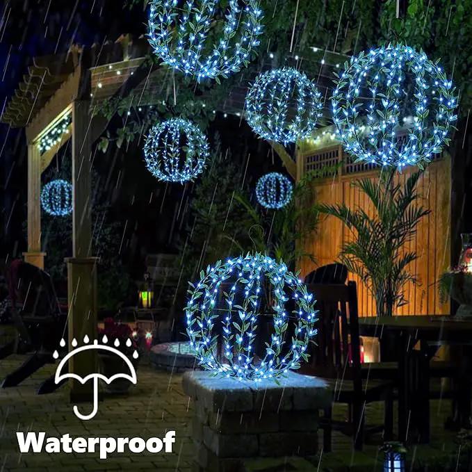 Flacchi Solar Powered Hanging Iron Sphere Lights with Artificial Greenery – 12Inch 120 LED Waterproof Outdoor Decor Ball Light with Timer & 8 Modes – 2 Pack for Garden, Christmas, Weddings(Blue) by GreenHaven Gardens