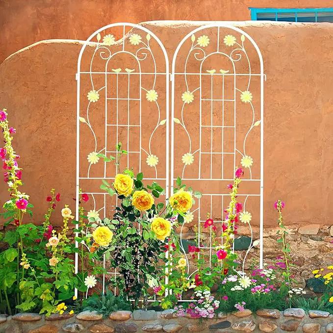 2 Pack Metal Garden Trellis for Climbing Plants 71" H Cream White Garden Fence Rustproof Trellis Support Roses Flower Outdoor Lawn, Cream White by GreenHaven Gardens