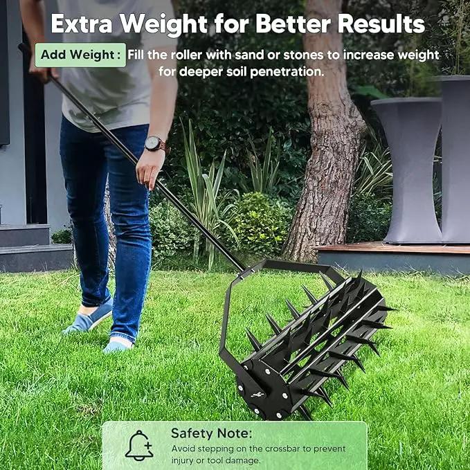 Rolling Lawn Aerator, Rotary Spike Lawn Aerator, Heavy Duty Manual Aerator Lawn Tool, 17-Inch Push Spike Aerator Roller with Adjustable Steel Handle for Garden, Lawns, Patio and Yard Grass Aeration by GreenHaven Gardens
