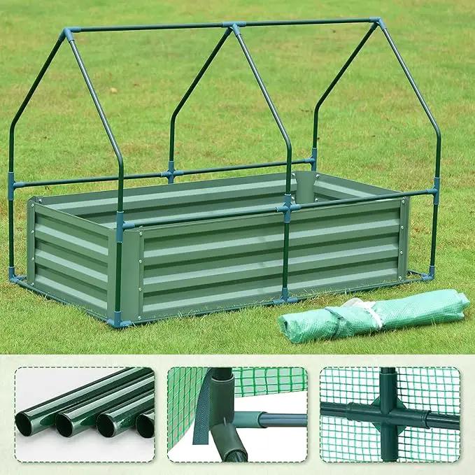 Aoodor 4 x 3 x 3 ft Raised Metal Garden Bed, Mini Greenhouse Kit with 2 Roll-up Zipper Doors for Vegetables, Herbs, and Flowers by GreenHaven Gardens