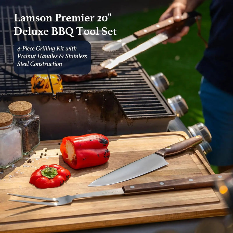 Lamson Premier 20" Walnut 4-Piece Deluxe BBQ Set by GreenHaven Gardens