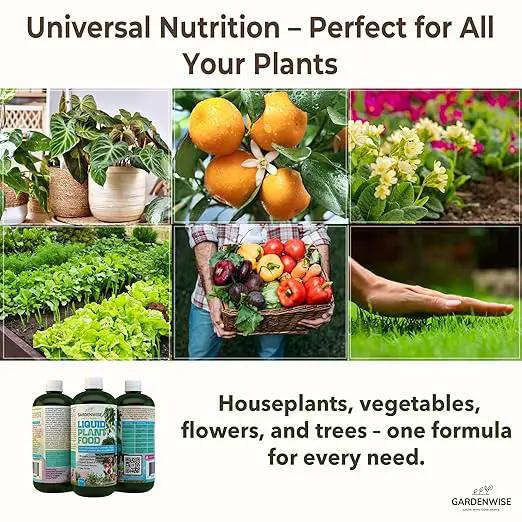 Organic Liquid Plant Food for Indoor Houseplants – All Purpose Fertilizer for Potted Plants, Vegetables, Succulents, Orchids, Roses – Miracle Growth with Mycorrhizae (32 oz) by GreenHaven Gardens