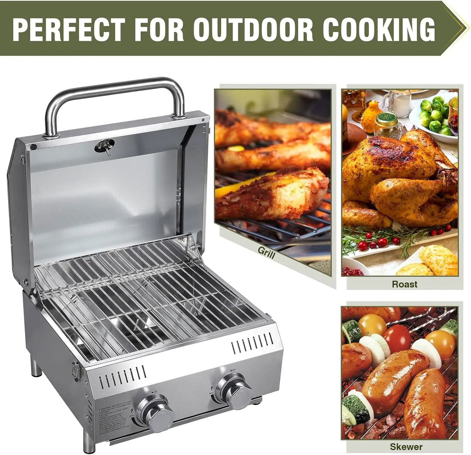 Bestfire Tabletop Gas Grill 2 Burners, 20,000 BTUs Stainless Steel Portable Propane Grill with Legs for Outdoor Patio Backyard Camping, Tailgating, and RV Trips by GreenHaven Gardens