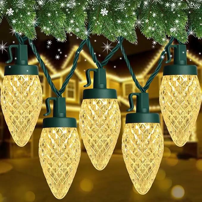 C9 LED Christmas Lights, 67FT 100 Bulbs Outdoor Christmas Decorations for House Waterproof String Lights Extendable Green Wire Fairy Lights for Patio Xmas Garden Party Wedding Indoor Warm White by GreenHaven Gardens
