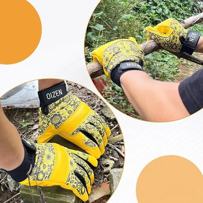 Cowhide Leather Thorn Proof & Puncture Resistant Gardening Gloves for Women and Men, Touchscreen Compatible Working Gloves for Weeding, Digging, Planting, Gardening Gifts for Women (Size Medium) by GreenHaven Gardens