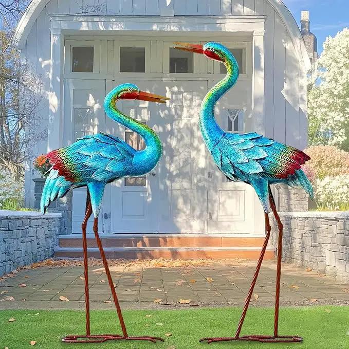 Natelf Crane Statues for Garden Decor, Blue Heron Sculptures, Metal Large Birds Lawn Sculptures & Statue for Patio Pond, Yard Decorations, Set of 2 by GreenHaven Gardens