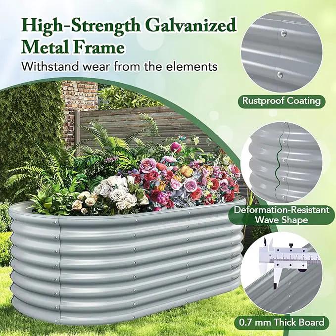 Giantex 5x3x2ft Raised Garden Bed, Large Metal Elevated Oval Planter Bed, 193 Gallon Capacity, Outdoor Planting Garden Box for Vegetable Flower Herb Grow (Grey) by GreenHaven Gardens